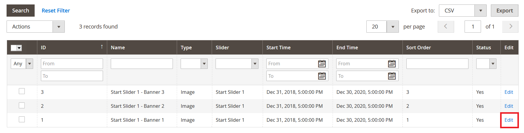 Start - Manage Banner