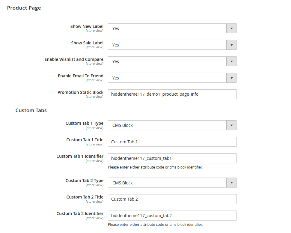 Start - Product Page Configuration