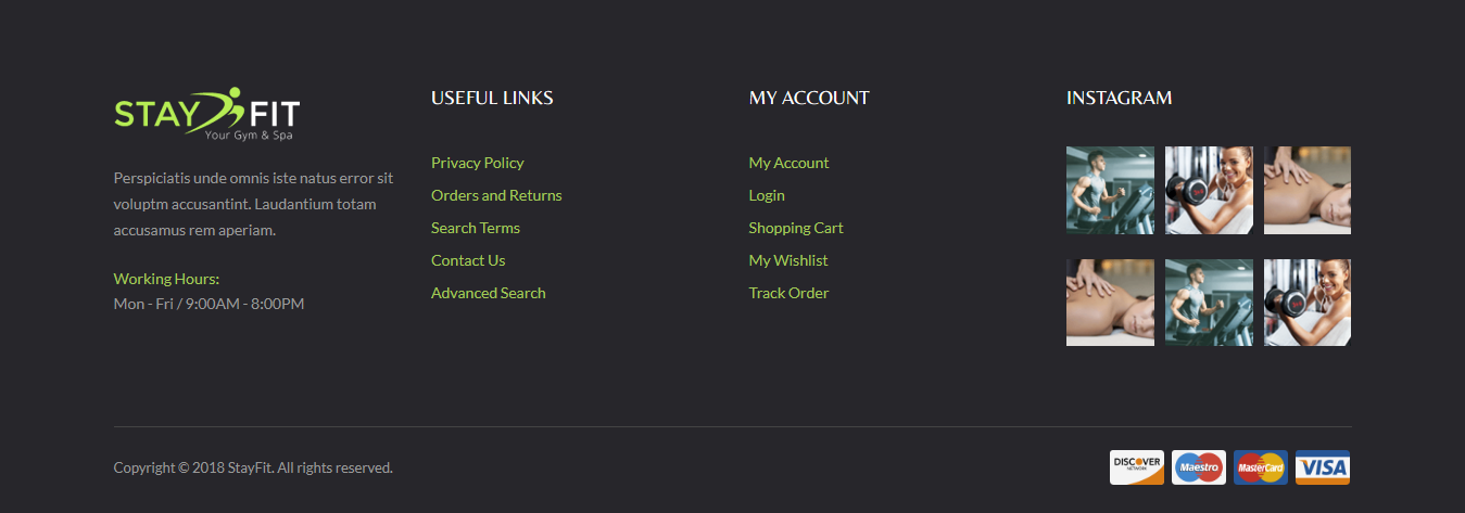 StayFit - Footer Columns Frontend