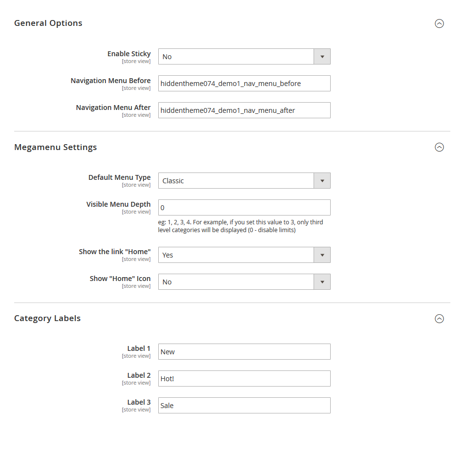 Vitamin - Menu Configuration