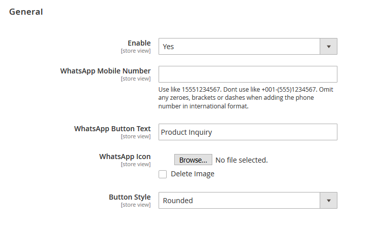 WhatsApp Product Inquiry Magento 2 Settings