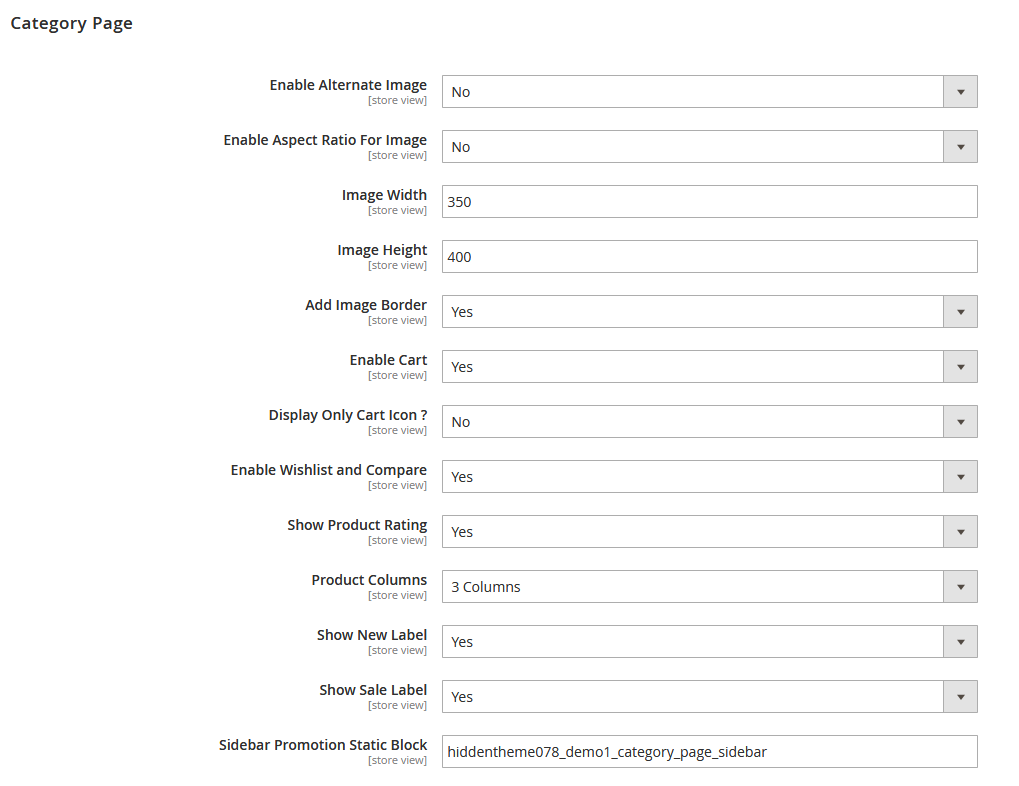 Wooden - Category Page Configuration