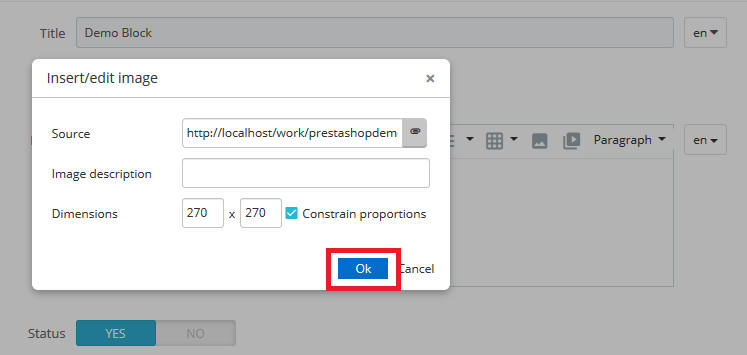 Image Url Inserted Click Ok