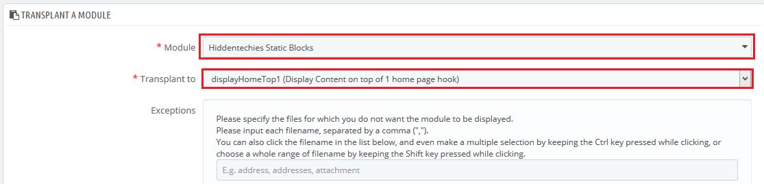 Change Hook for Selected Module