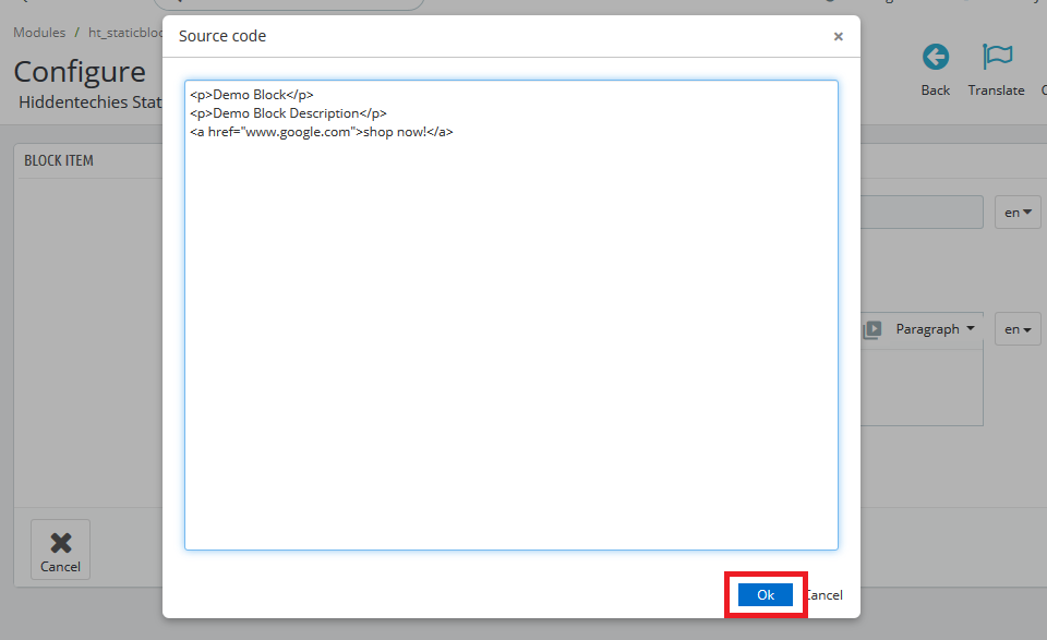 Add Html for Static Block