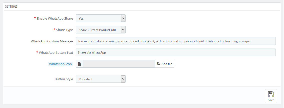 WhatsApp Share Configuration