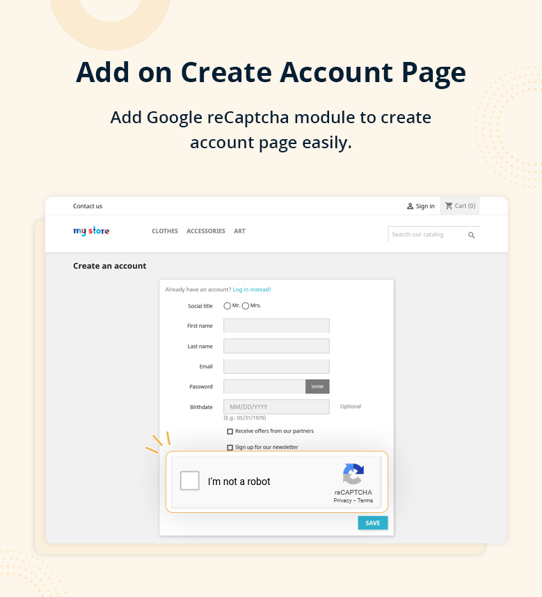 Add on Create Account Page