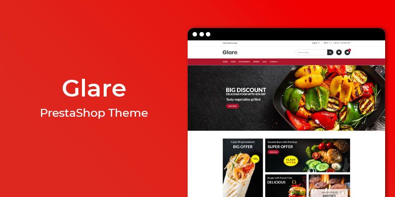 Glare - Restaurant & Online Food Store  Prestashop Theme
